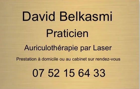 Plaque professionnelle : David Belkasmi, praticien, auriculothérapie par laser